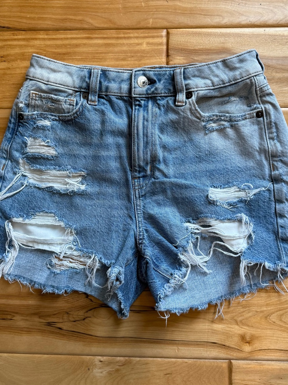 American Eagle Outfitters Distressed Light Blue Denim Shorts